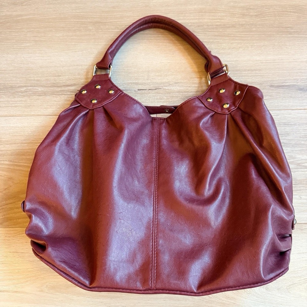 Burgundy Faux Leather Y2K Hobo Shoulder Bag